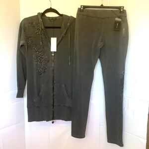 BCBGMaxAzria women's gray tracksuit set.Zipper Hoodie Jacket & Pant Sz Small NWT